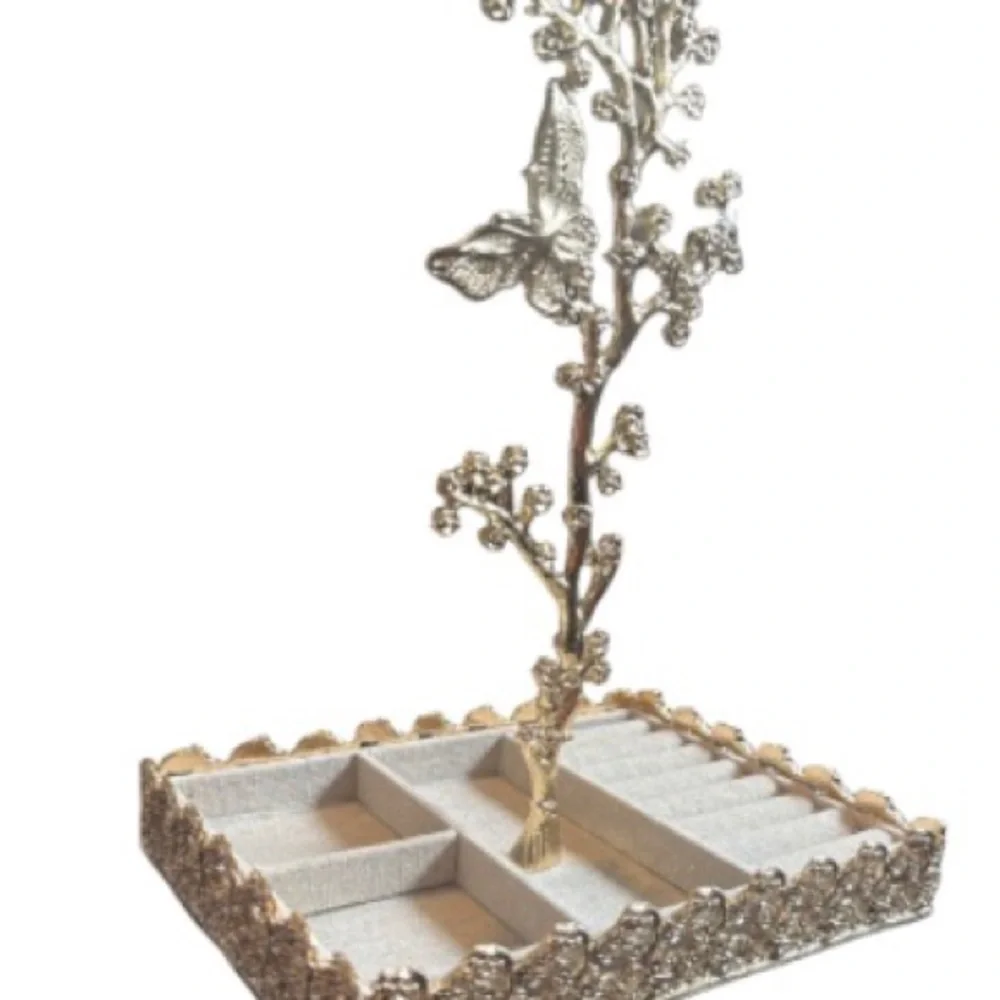 Gold butterfly Decorative Jewelry Organizer Tray with Tree Stand
